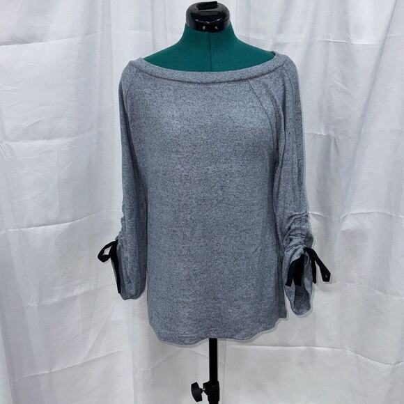 Bobeau Blue Long Sleeve Blouse with Black Ties | Sz L, NWT - Picture 2 of 7